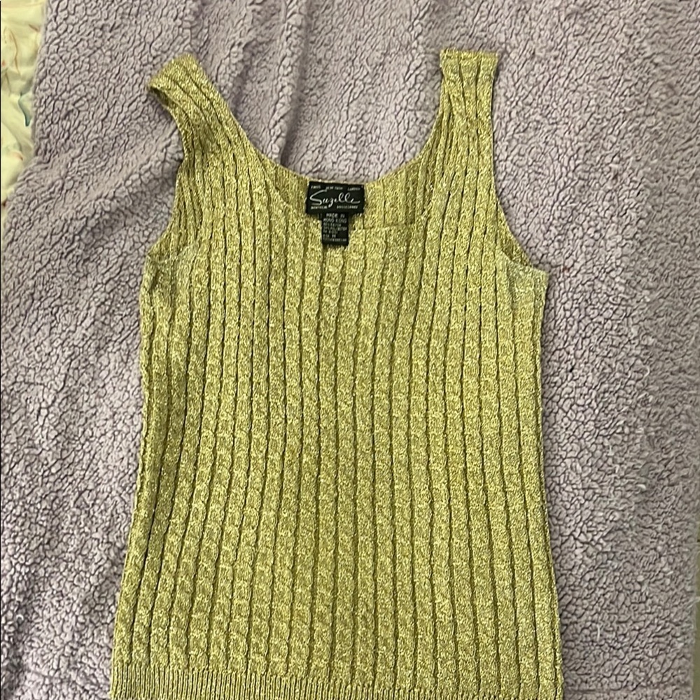 Suzelle Gold Fitted Ribbed Tank Top
